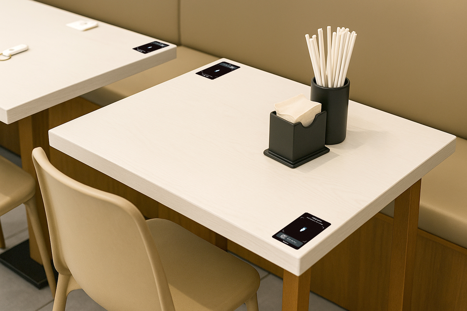 레스토랑 테이블에 부착된 QR코드 주문 시스템